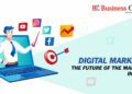 digital marketing social media with man laptop symbol
