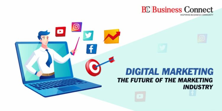 digital marketing social media with man laptop symbol