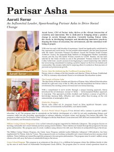 parisar asha | Aarati Savur, An Influential Leader, Spearheading Parisar Asha to Drive Social Change