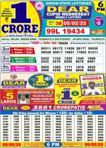 Dear Lottery Result 05.02.2025 Today 1PM Result