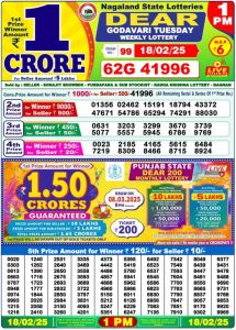 Nagaland State Lottery Sambad on February 18, 2025 at 1PM, 6PM, and 8PM.