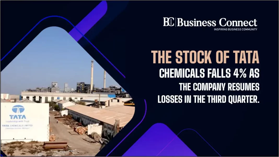 The stock of Tata Chemicals falls 4% as the company resumes losses in the third quarter.