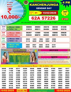 Bhutan Lottery Result Today (15.2.2025) – Check 4PM 