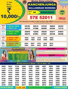 Bhutan Lottery Result Today (March 3, 2025) – 12 PM, 6 PM & 8 PM Draws