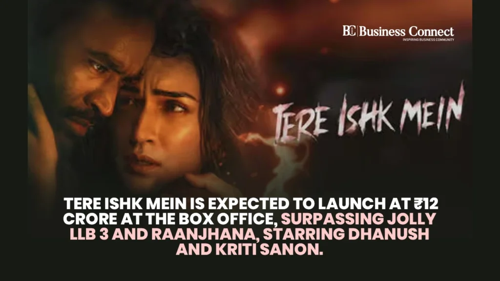 Tere Ishk Mein is expected to launch at ₹12 crore at the box office, surpassing Jolly LLB 3 and Raanjhana, starring Dhanush and Kriti Sanon. Tere Ishk Mein is expected to launch at ₹12 crore at the box office, surpassing Jolly LLB 3 and Raanjhana, starring Dhanush and Kriti Sanon.
