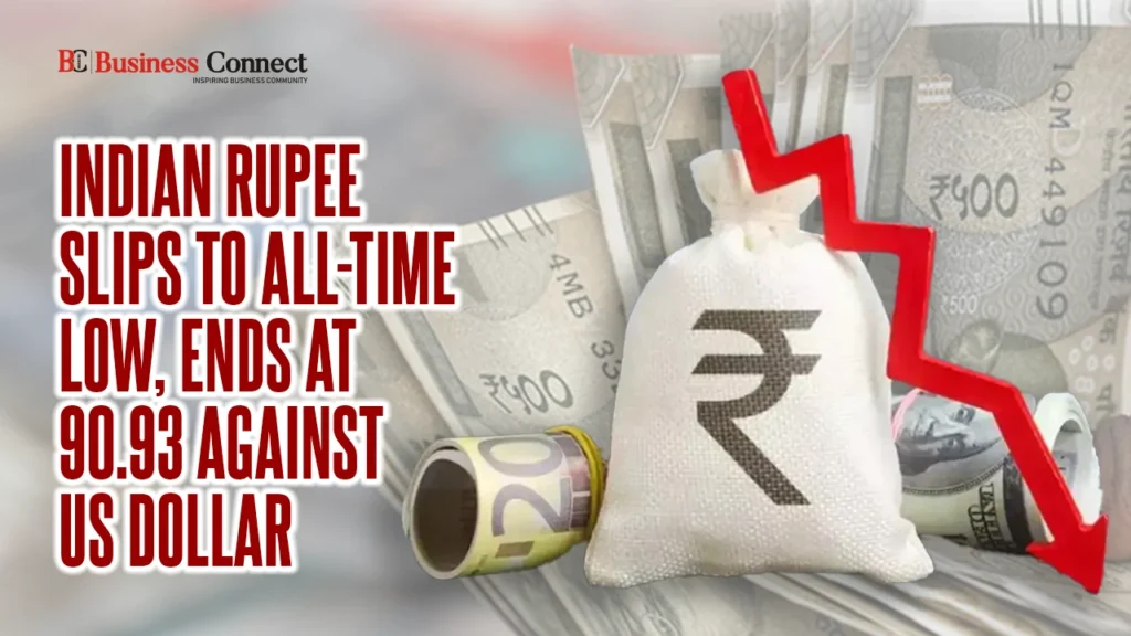 Indian Rupee Slips to All-Time Low, Ends at 90.93 Against US Dollar