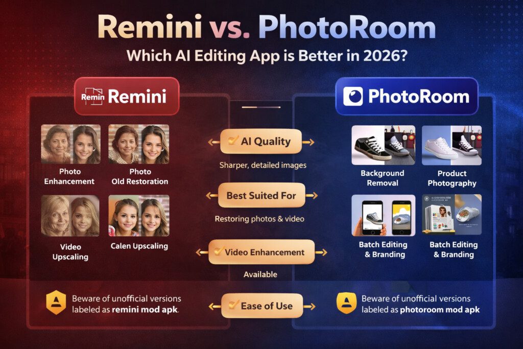 Remini vs PhotoRoom: Which AI Editing App Is Better in 2026?