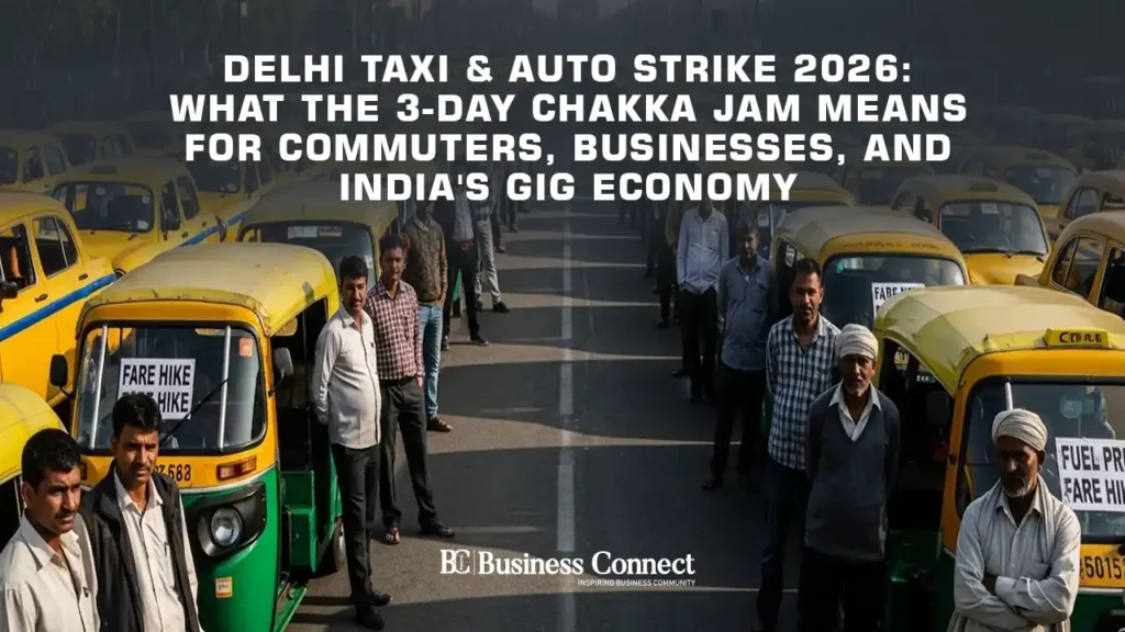 Delhi Taxi & Auto Strike 2026: What the 3-Day Chakka Jam Means for Commuters, Businesses, and India’s Gig Economy Delhi Taxi & Auto Strike 2026: What the 3-Day Chakka Jam Means for Commuters, Businesses, and India's Gig Economy