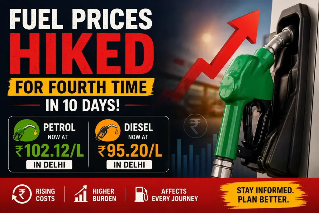 Fuel Prices Hiked For Fourth Time In 10 Days; Petrol Now At Rs 102.12L In Delhi, Diesel Rs 95.20