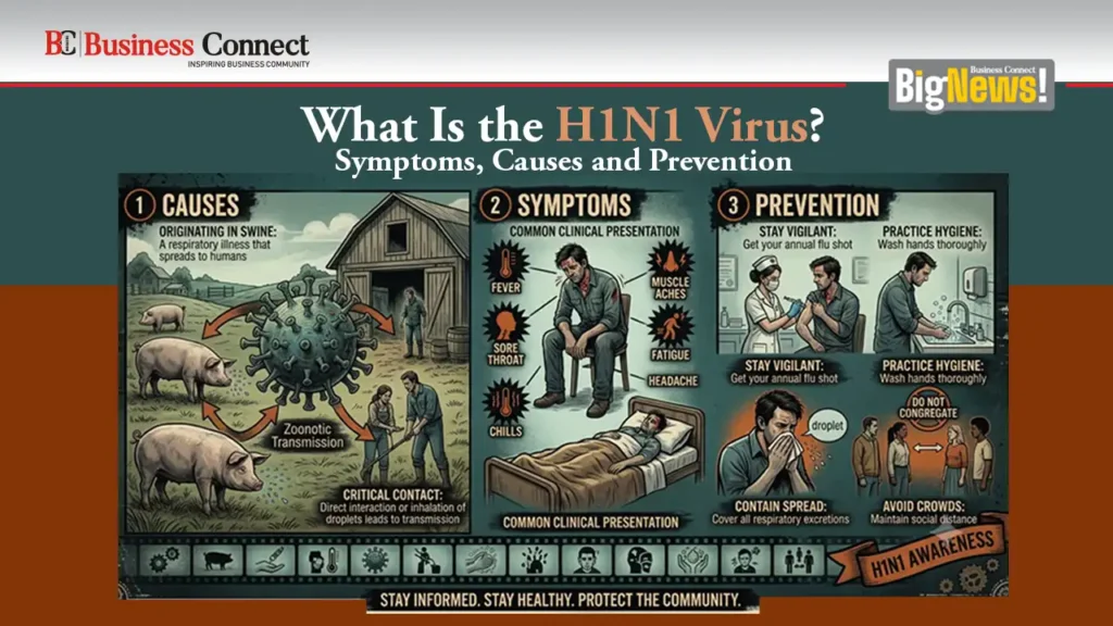 Swine Flu is also known as H1N1 and it is a type of viral infection. It is called Swine Flu as it resembles the respiratory infection that pigs can get. It is considered as a highly contagious respiratory disease. The history of this disease can be traced back from an illness which primarily affected pigs then it mutated into human pathogen and cost a global Panda make around 2009-2010. What Is the H1N1 Virus? Symptoms, Causes and Prevention The virus beyond the headlines H1N1 is a type of influenza A. The "H" and "N" stand for two proteins on the virus’s surface:- Hemagglutinin and  Neuraminidase. These help the virus attach to cells and then escape to infect more. In 2009 a new mix of genes from swine and human flu viruses, stitched together in pigs caused a panic. That’s what made it a pandemic.  Now the H1N1 virus is not new. It comes back each year acting like a seasonal flu. The World Health Organization and national health groups track it every season. The flu vaccine is updated each year. In February for the Southern Hemisphere and in September for the Northern Hemisphere to match the strains that are spreading. Symptoms  After the exposure, symptoms may last for a few days. It can sometimes begin quite suddenly with fever, cough , muscle aches, headaches and fatigue. Some individuals may also face nausea or diarrhea. Children might face trouble in breathing, fever along with rash, not drinking enough fluids.  Medical professionals look at the entire pattern rather than simply taking one symptom and testing may be required to determine the actual cause. Healthy adults get better in five to seven days. The danger is for those at the edges of the population. Kids under five, adults over 65 and anyone with diabetes, asthma or a weak immune system can go from feeling like they have the flu to needing oxygen in just a few days. The time between symptoms and serious illness might be the same as for others. The results are much worse. Causes The root cause of the virus is the replication inside the epithelial cells inside your respiratory tract including nose, throat and lungs. This virus formed from a unique mixture of 8 genetic fragments originating from swine, avian and human influenza strains. It transitions from an animal based disease into a permanent human seasonal respiratory virus after the mutation. When an individual comes in contact with the virus through the exposure to the pathogens then it enters into the body via the eyes, nose or mouth. The service of this virus has two proteins namely H1 and N1. The ‘H’ protein binds the receptors on the respiratory cells which allows the virus to come inside whereas the ‘N’ protein helps in replicating the virus particles and ultimately infecting the surrounding cells. How it actually spreads It spreads in the environment mainly through respiratory particles and aerosols. Contaminated surfaces play a key role. It can also affect you when you stay in direct physical contact with someone who carries the virus. When a person coughs or sneezes, then the droplets go to the air. You can get the infection when you simply inhale the virus. It can also affect you when you touch a contaminated surface and then touch your mouth or nose or eyes. Suppose a person who is sick and they are going outside without taking the proper precautions, then it can lead to exposure of this disease and hence, increasing the transmission.  It usually takes about 1 to 4 days after exposure for a person to develop the symptoms. Thereafter an infected individual can spread the virus one day before symptoms even appear and remain contagious for 5 to 7 days after becoming sick. Children and adults with weekend immune systems may remain contagious and shut the virus for around 10 days or even longer. Prevention Prevention can be done with personal hygiene, vaccination and community awareness.  Personal Hygiene: practice frequent hand sanitation thoroughly with soap or running water for less than 20 seconds. Wash your hand after coughing or sneezing or even returning from public places. You can use alcohol based hand sanitizer. Avoid touching your face because this virus transfers us from contaminated surfaces to the body. Avoid touching your eyes or nose or mouth because these are the main entry points of the pathogen to enter into your body. Try to cover your mouth and nose with tissue whenever you cough or sneeze. Vaccination: get your annual vaccine. Everyone starting from 6 months of age and older must receive the vaccine annually. Awareness: since it can spread from person to person through respiratory droplets and aerosol, avoid close contact with individuals showing signs of respiratory illness such as coughing or sneezing. Periodically clean the household and office items using disinfectants. If you develop a few symptoms, then try to isolate yourself and stay at home to break the chain of transmission. Treatment at home Take rest and allow your immune system to focus its energy on fighting off the virus. Drink plenty of fluids like electrolyte solutions or water or herbal teas to prevent dehydration caused by fever and sweating. You must avoid caffeine and alcohol.  Take the medications which can help to bring down a high fever and soothe body aches Gargle with warm water + salt periodically throughout the day.  Isolate yourself so that the virus cannot be transmitted. Add Business Connect magazine to your Google News feed Read Also: Best business magazine in India Business Magazine in India Top Best business magazine in India